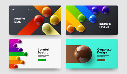 Bright leaflet design vector layout collection. Premium 3D spheres banner concept set.