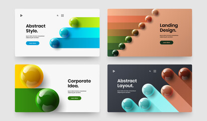 Bright journal cover vector design illustration composition. Modern 3D spheres booklet template collection.