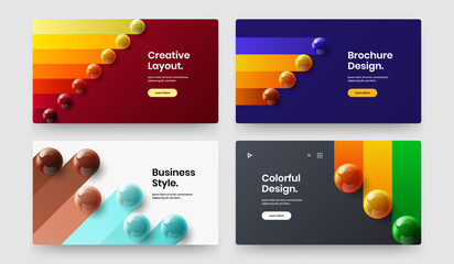 Modern realistic spheres brochure layout collection. Original magazine cover vector design template set.