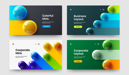 Abstract realistic spheres leaflet layout collection. Trendy cover design vector illustration set.