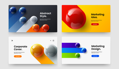 Clean banner design vector template collection. Abstract realistic balls cover layout set.