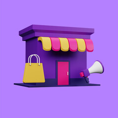 Shop Marketing 3D Icon Illustration for your website, user interface, and presentation. 3D render Illustration.