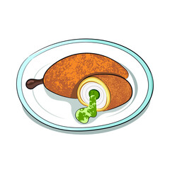 A dish of national Ukrainian cuisine, cutlet in Kiev style, flat vector, isolate on white