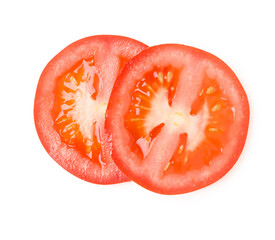 tomato slices isolated on white background close up, top view