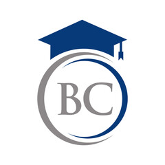 Letter BC Education Logo Concept With Educational Graduation Hat Vector Template