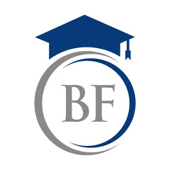 Letter BF Education Logo Concept With Educational Graduation Hat Vector Template