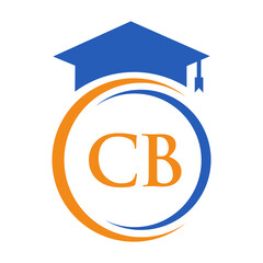 Letter CB Education Logo Concept With Educational Graduation Hat Vector Template