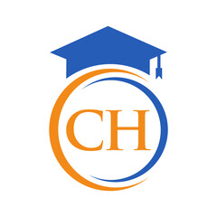 Letter CH Education Logo Concept With Educational Graduation Hat Vector Template