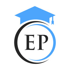 Letter EP Education Logo Concept With Educational Graduation Hat Vector Template