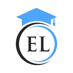 Letter EL Education Logo Concept With Educational Graduation Hat Vector Template