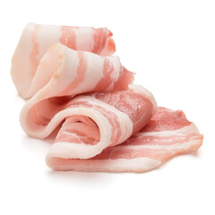 Twisted pieces of pork farmer meat or bacon with parsley, isolated on white background