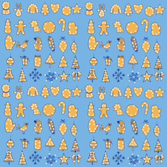 gingerbread christmas,man,magic ball,christmas tree,snowflakes,deer,serce,santa moro,mitten,gift box,feather,snowman,frame, illustration, vector, postcard, christmas, design,decoration, holiday, art, 