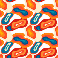 Groovy hippie pattern with colorful abstract spots, streaks, blots.
