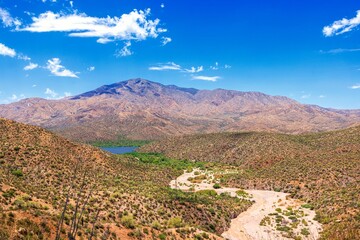 A Desert Wash Snakes Towards Apache Lake in central Arizona