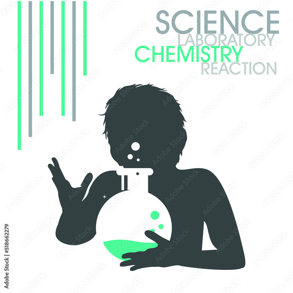 Poster a child doing an experiment with a chemical solution in a beaker