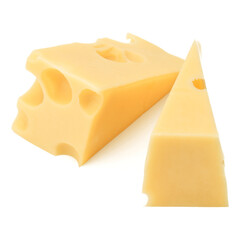 Cubes of cheese. Cheese block isolated over white background cutout.
