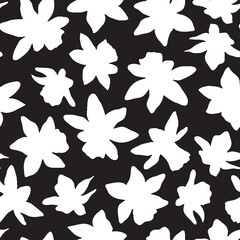 Black and White Spring Daffodil Silhouettes Seamless Repeat Design  