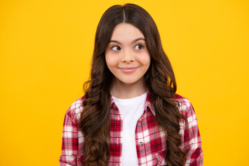 Fototapeta premium Happy teenager, positive and smiling emotions of teen girl. Lifestyle portrait of a child girl smiling at camera, youth day. Happy childrens day.