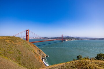 Scenic view of the famous Golden gate bridge on a sunny day