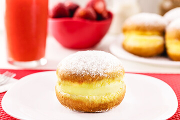 sweet bread with sugar cream and egg, called Brazilian fried donut called bakery 