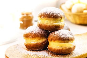 sweet bread with sugar cream and egg, called Brazilian fried donut called bakery 