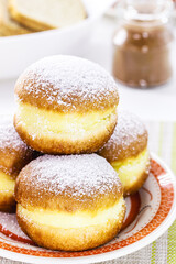 sweet bread with sugar cream and egg, called Berliner Eierlikör or Kreppel-Eierlikör in Germany, Brazilian fried donut called bakery 
