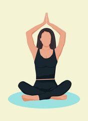 A poster for a yoga center with a girl in a lotus pose.