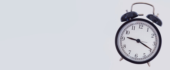 Analog alarm clock pointing at hours, minutes, seconds to display time - Photo of digital timer for website, deadline, illustration, banner, meeting - 9am 9pm day and night time, early, late