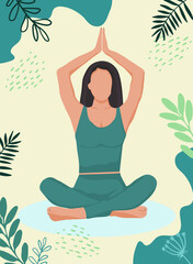 A poster for a yoga center with a girl in a lotus pose.