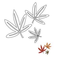 Autumn leaves linear illustration. Coloring book for children.
