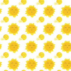 Childish cute pattern with sun and moon. Vector drawing on a white background. Use for interior, birthday and shower, baby and gender party, clothing prints, greetings, bedding and packaging.