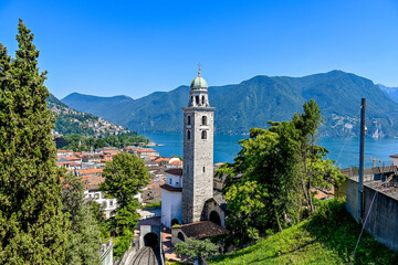 Lugano, Luganersee, See, Seeufer, Monte Brè, Castagnola, Aussichtsberg, Kirche, Stadt, Wanderweg,...