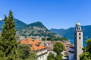 Lugano, Luganersee, See, Seeufer, Monte Brè, Castagnola, Aussichtsberg, Kirche, Stadt, Wanderweg, Sommer, Tessin, Schweiz