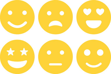 Emojis face icon set. Modern Emoticons Set. Different Reactions design. smile yellow icon design. Emoji faces collection. Emojis flat style. Happy and sad emoji. Line smiley face