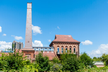 Fototapeta premium The Engine House with The Larder cafe inside Walthamstow Wetlands, Lea Valley Country Park, London, United Kingdom, 3 July 2022 