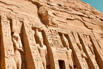 Side view of Abu Simbel Temple in Egypt at the sunlight