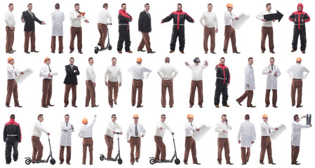 collage of a man in full growth displaying many professions and position