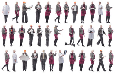 collage of a woman in full growth displaying many professions