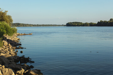 Danube river bank on a hot sunny day.Summer season.