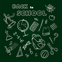 Set of school stuff hand drawn vector illustration