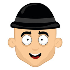 Vector illustration of the face of a man cartoon with an english gentleman black hat