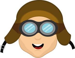 Vector illustration of the face of a cartoon character with goggles and aviator hat