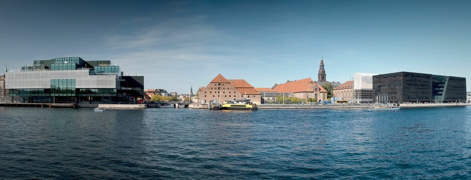Panoramic view of the waterfront looking towards the city center