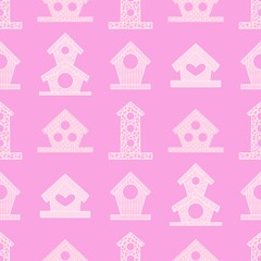Cartoon geometric seamless birdhouse pattern for wrapping paper and clothes print and fabrics and kids