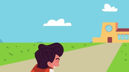 little student boy running animation - Powered by Adobe