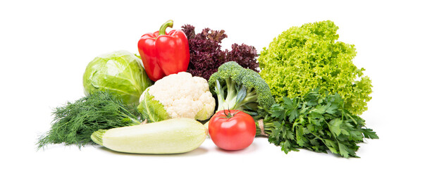 variety of fresh and ripe vegetables isolated on white. natural food