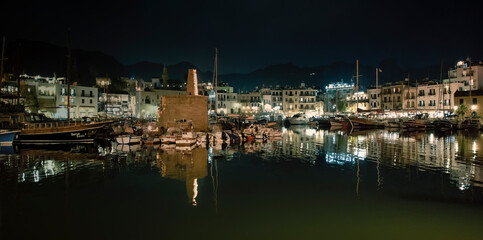 night view of the port Cyprus Harbor, Kayrenia Night,