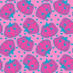 Naklejka premium Cute cartoon Halloween seamless kawaii pumpkins pattern for kids and wrapping paper and clothes print and accessories