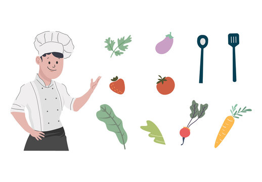 Vegan Vegetarian Chef Cook Character Illustration