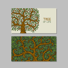 Vintage tree of life with roots, concept art for your business. Creative ideas for cards, banner, web, promotional materials. Corporate identity template. Vector illustration